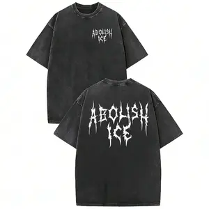 Women's Short-Sleeve Washed Cotton Fabric T-Shirt - Unisex Streetwear, Casual Breathable Heavy Metal Vintage Top with Retro Bold ABOLISH ICE, Anti MAGA, FCK ICE Slogans for Immigration Human Rights,summerwins