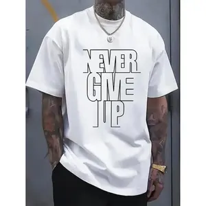 Women's Short-Sleeve T-Shirt, Knitted Fabric with Slight Elasticity, Regular Fit, "Never Give Up" Print, Large Size Summer Golf Top, Streetwear Style, Women's Clothes for Adults, Shortsleeve,summervibes