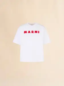 MARNI White cotton T-shirt with mohair patches Mens Apparel
