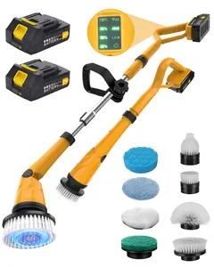 Qimedo 1500 RPM Electric Spin Scrubber with Two Batteries Q2 Pro, Cordless Battery Powered Shower Scrubber, (Effortless Handle/8 Brushes)