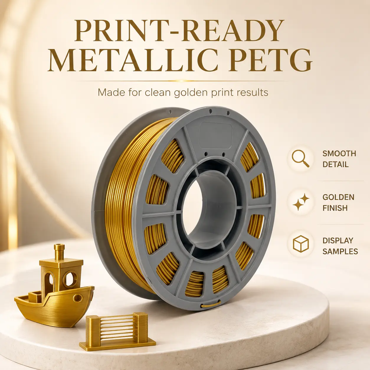 Metallic Gold PETG 3D Printer Filament, 300g (0.66lbs) Mini Test Spool 1.75mm ±0.02mm, Low Shrinkage, No Stringing, Ideal for Color Testing & Small DIY Models