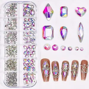 Mixed Shaped Rhinestone Nail Art Decoration, 1 Box Mixed Shape Crystal Nail Art Jewelry, DIY Nail Art Decoration for Women & Girls, Nail Charms