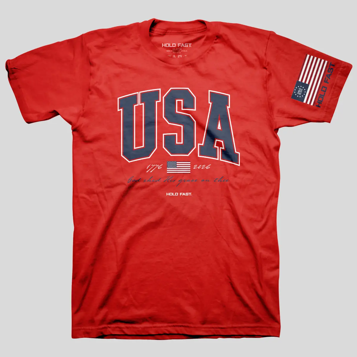 HOLD FAST Adult T-Shirt USA Strong Red, Tops, Shortsleeve