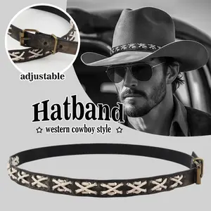 5 Styles Handwoven PU Leather Cowboy Hatband with, Adjustable Western Hat Accessory for Independence Day & Movie Themes, Inelastic Drawstring Closure - Unisex Hat Decor, Christmas, gifts