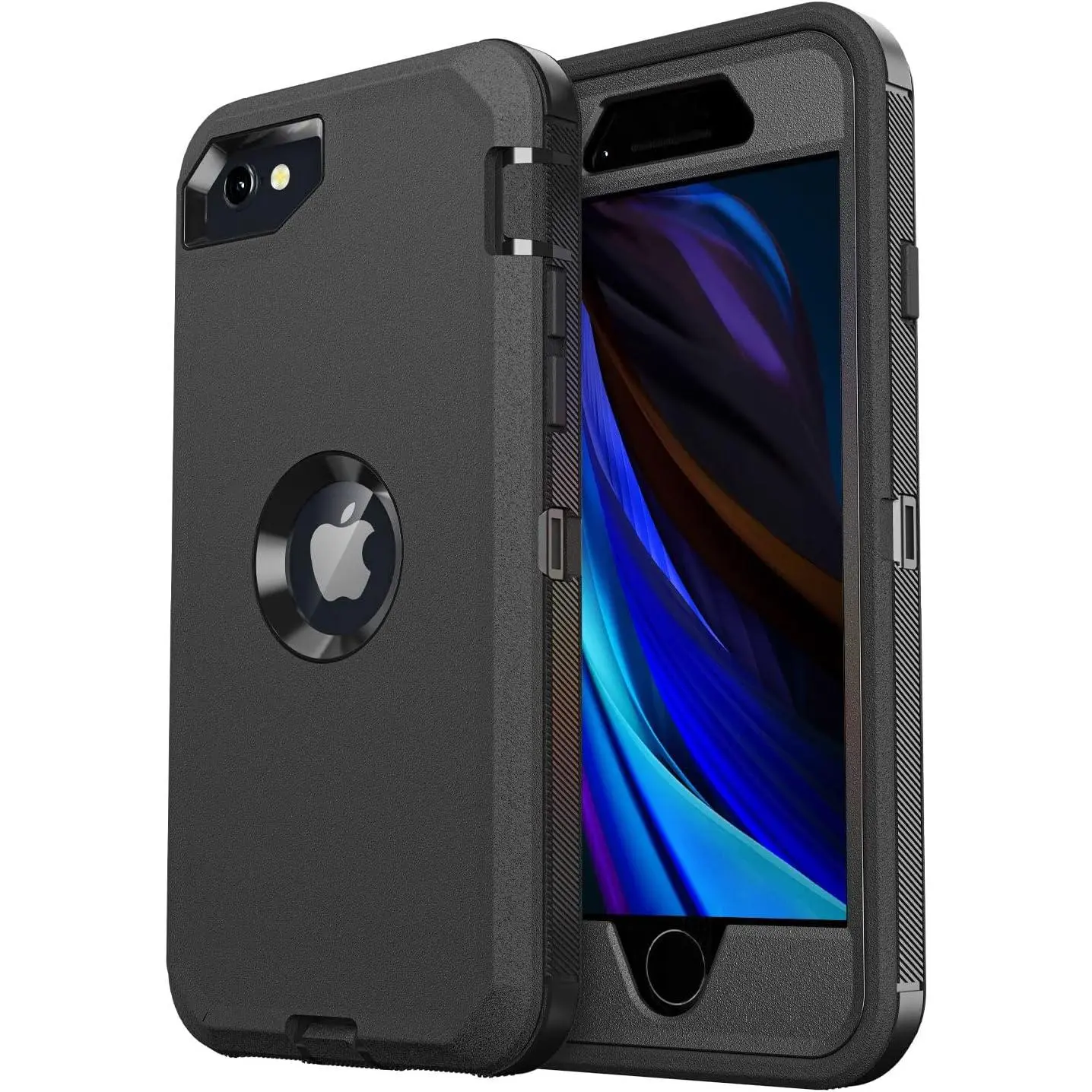 for iPhone SE Case 2022/2020/3rd/2rd,iPhone 8/7 case with Non-Slip Removable Heavy Duty Full Body Phone Case-Black
