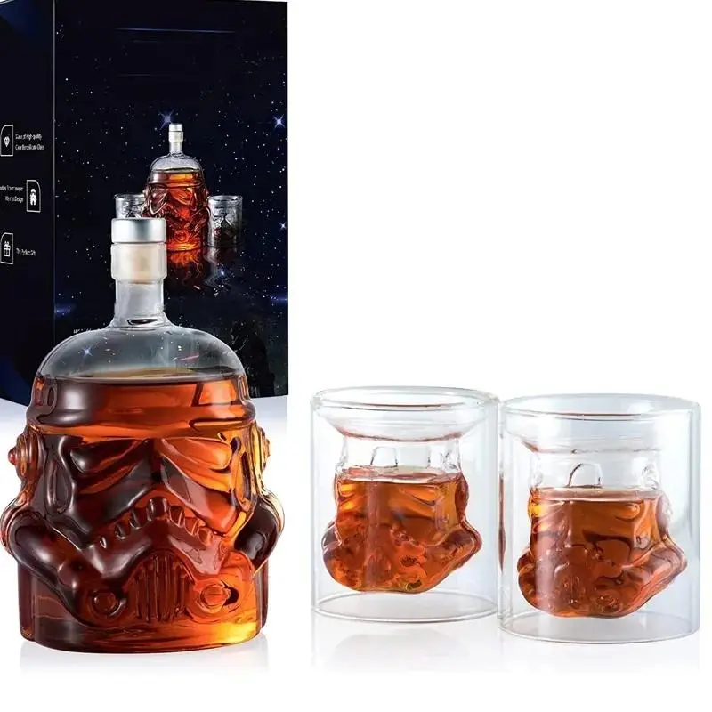 DECANTER & 2 CUPS 750ml Wine Glass Set Trooper Helmet Whiskey Decanter White Sol...