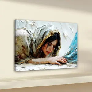 1pc Wooden Framed, Woman Healed Art Print Poster, Jesus Miracle Wall Art Canvas Painting, Bible Verse Wall Pictures, For Bathroom, Bedroom, Office, Living Room, Wall, Room, Home Decor Ideas, Modern Art Design, Artwork, Western Wall Art