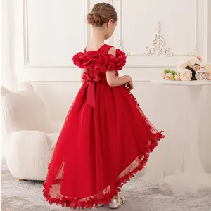 Girls Princess Sleeveless Party Dress - Cloud Sweetheart Neckline High-Low Hem Floral Embroidery with Pearl Decor, Puffy Tulle Flower Girl Gown for Wedding Birthday Party, Summer Cute Layered Tutu Skirt Kids Formal Dress elegant Clothes Fashion