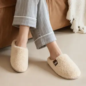 Women's Unisex Winter Plush Slide Slippers, Cotton Upper, Memory Foam, Soft Thick Fuzzy Warm Design, Non-Slip Sole, for Bedroom Home Use, Indoor Cozy Footwear