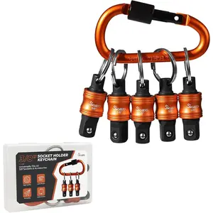 3/8" Socket Holder Keychain 5PCS Set,Heavy-Duty Toolbox,Drive Quick-Release Organizer with Locking Clip,Impact Wrench Accessories for Lineman,Electricians,Construction Crews & Industrial Pros