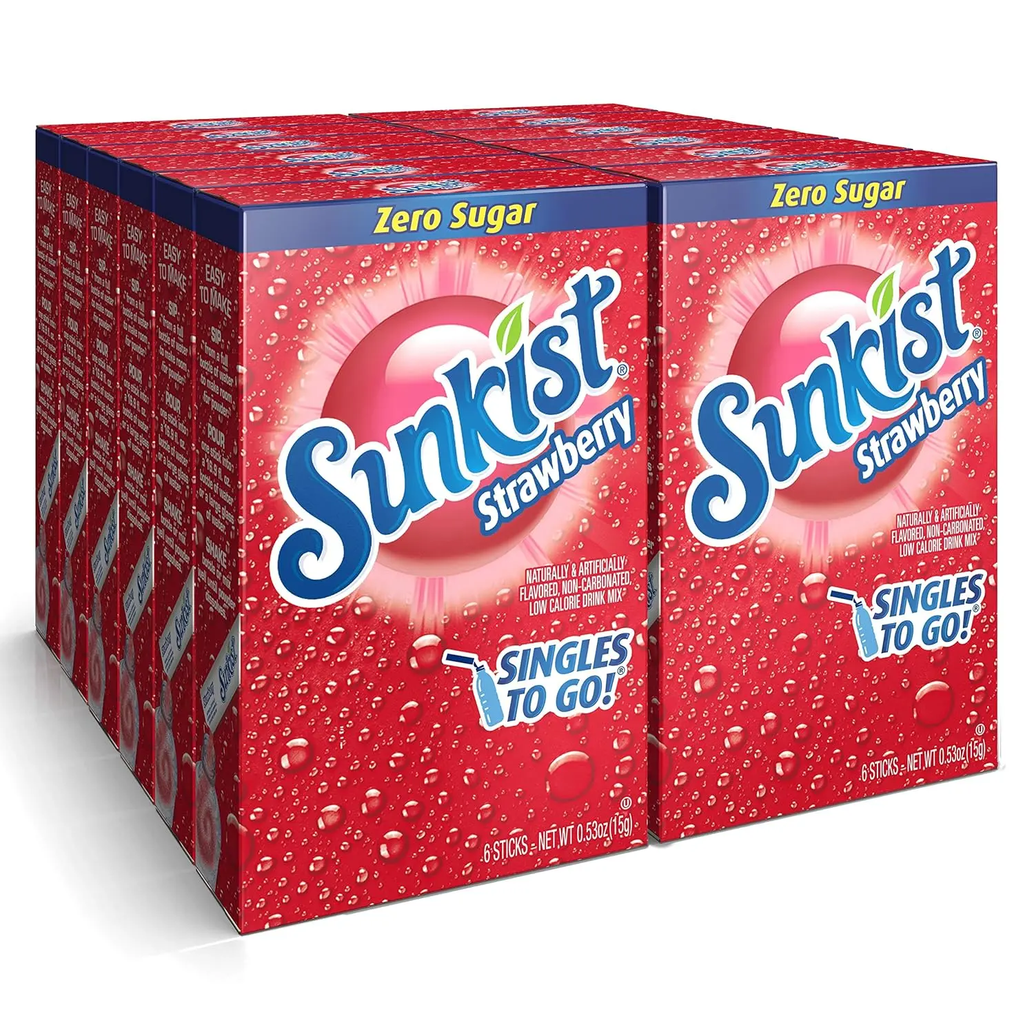 Sunkist Strawberry Singles To Go Drink Mix 72 Servings | Sugar Free Water Flavor Packets | Non Carbonated Drink Mix | 12 Boxes x 6 Sticks
