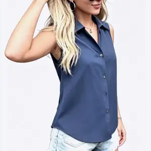 Women's Sleeveless Button Down Blouse, V Neck Collared Chiffon Tank Top, Casual Loose Fit Summer Work Shirts for Women clothes summerwins