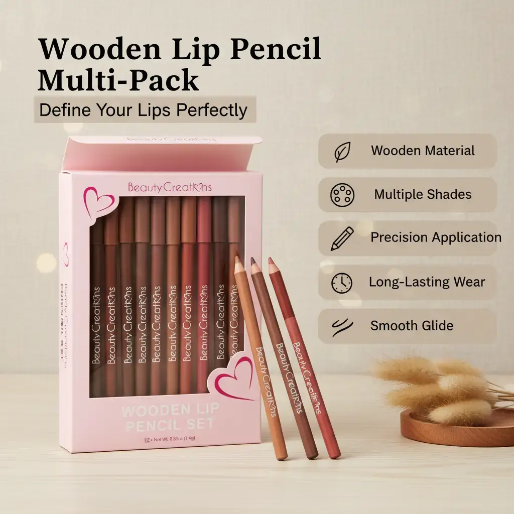 Beauty Creations Wooden Lip Pencil Multi-Pack - Cosmetic Makeup Liner Set, Lip-Safe Micro Pencil, Lip Safe Lipliner