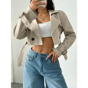 Women's Cropped Trench Coat Your Trendy Layering Essential! Casual Adjustable