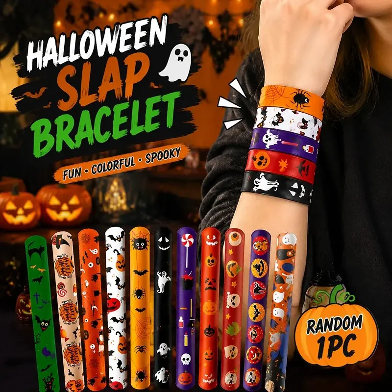 Halloween Snap Bracelets 10-100pcs Wristband Halloween Party Favors Gifts Funny Cosplay Bracelets Slap Bracelet Cute Slap Band