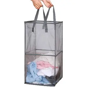 Foldable Mesh Laundry Basket with Handle – Easy Collapsible Storage for Breathable Clothes – for Bathroom, Bedroom, Dorm Room & Travel