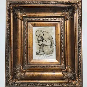 5x7 Original watercolor & Ink, Antique Frame