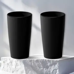 SnugNiture Modern Round Tall Planters 22 Inch Set of 2 Large Decorative Flower Pots for Indoor Outdoor Use