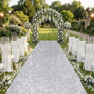 4FT×15FT Sequin Fabric Wedding Aisle Runner Silver Sparkly Carpet for Christmas Disco Prom Party Indoor Outdoor Hallway Decor