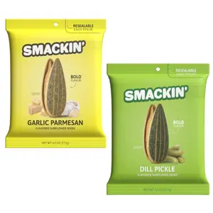 SMACKIN' Jumbo Roasted Sunflower Seeds Duo Pack - Garlic Parmesan & Dill Pickle Flavors - Low Sodium Handcrafted American Made 4oz Bags - Bold Flavors & Small-Batch Crafted Snacks