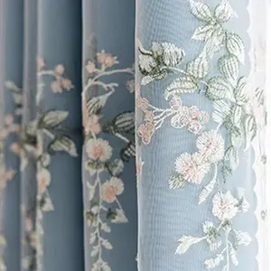 1PC Modern Minimalist Drapes, Dual Layer Embroidered Floral Curtain with Sheer, New Design Living Room Window Treatment, Ramadan Festival Decor, Home Decoration Curtain