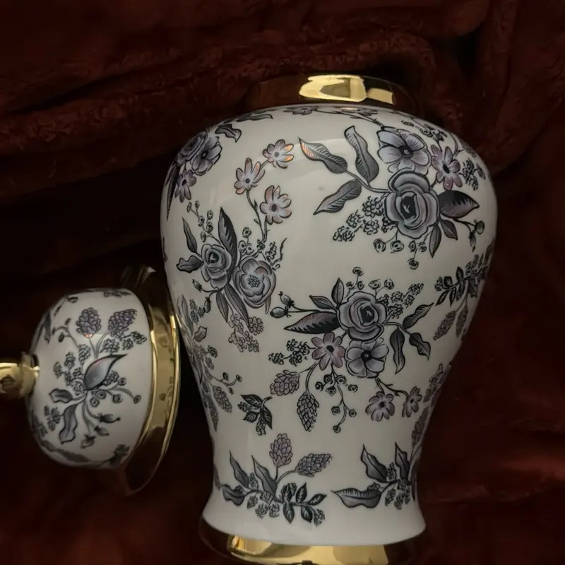 Porcelain Vase with Elegant Floral Design and Gold Accents for Home Decor Decorative