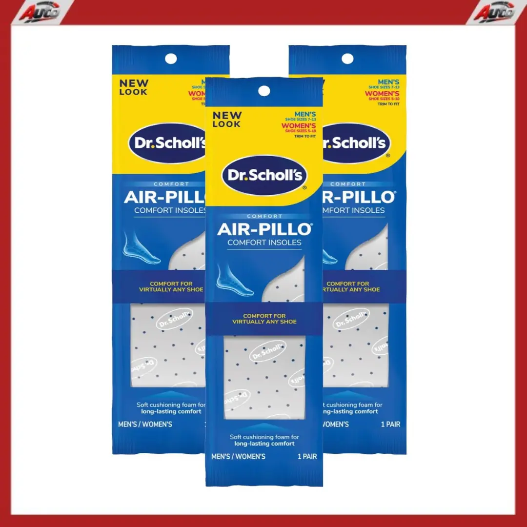 Dr. Scholl's Air-Pillo Foam Arch Support Insoles, Trimmable for a Custom Fit, Long-Lasting Cushioning for Athletic Wear, 3-Pack, Durable, Shoe, Footwear, Soft, Adjustable, Rubber, Anti-Fatigue Insoles & Heel Liners, Multipack, Custom-Molded Insoles & Heel