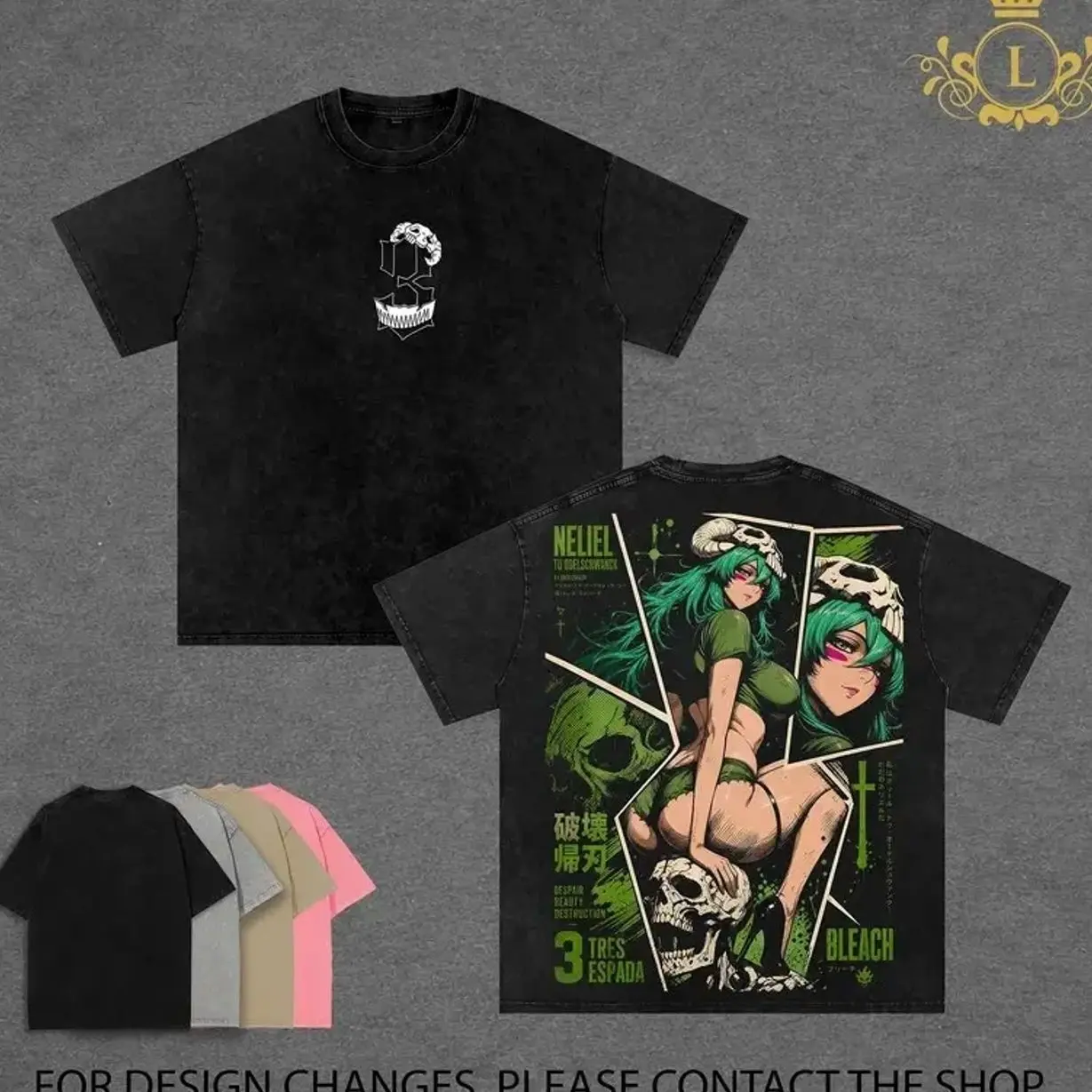 Limited Edition Nelliel Tu Odelschwanck Bleach Vintage Washed Anime T-Shirt Oversized Boxy Fit Heavyweight Cotton Graphic Tee Arrancar Espada Streetwear Shirt Unisex Daily Wear Gift for Bleach Anime Fans ZZ7