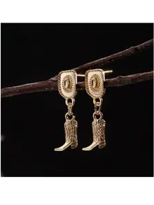 Vintage Western Cowboy Hat and Boot Dangle Earrings, Women's Alloy Jewelry, Daily Wear Fashion Accessory, Unique Stylish Pendant