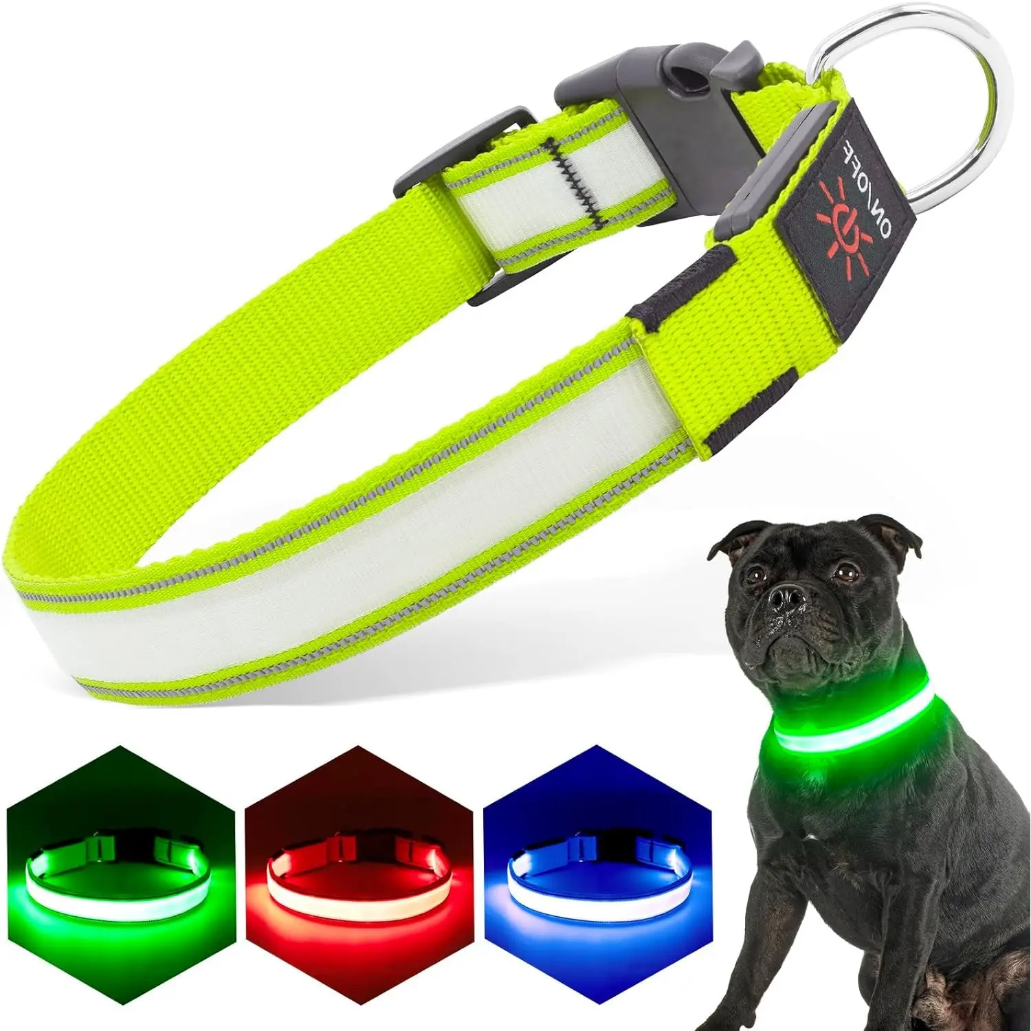 Light up Dog Collar (NEW) LED Multi-Color USB Rechargeable  Collar 1 Count | (Highlighter Green) Multi-Glow Collar for Dogs