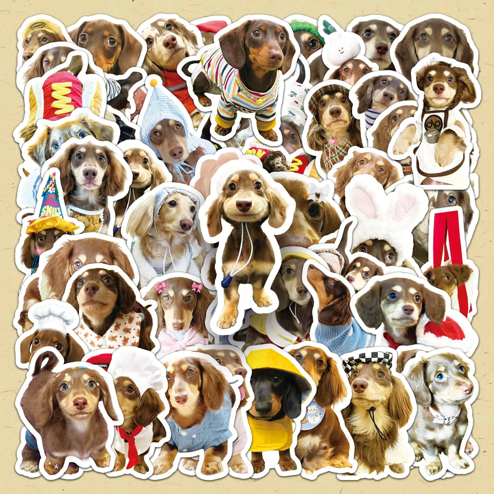 Cute Dachshund Dog Pattern Sticker, 100pcs/set Repeat Dog Pet Decorative Sticker, DIY Decorative Sticker for Phone Case, Cellphone, Computer, Guitar, Bag, Water Cup, Scrapbook Accessories