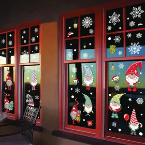 106PCS Christmas Winter Gnome Window Clings 6 Sheets Xmas Snowflakes Snowman Bedroom Decorations Double Printed PVC Stickers for Holiday Home Office Glass Mirror Winter Holiday Party Decoration