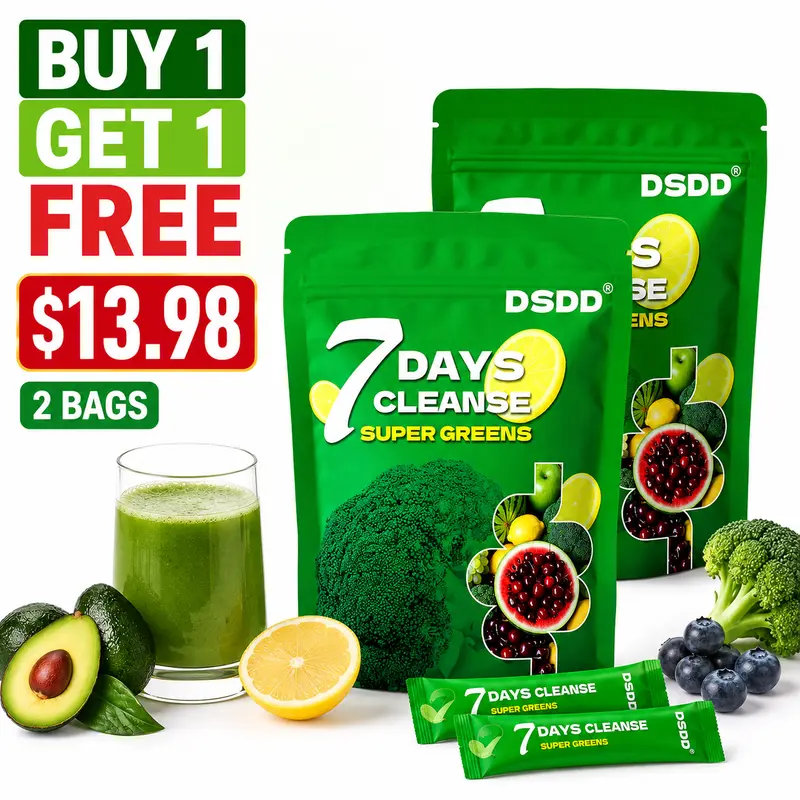 (Buy 1 Get 1 Free)  DSDD 7 Days Cleanse Super Greens + Moringa 3 In 1 Powder - Detox, ANTl-AGlNG, Glass-Skin, Gut Health, Probiotics, Fitness & Healthcare Supplement Daily Detox Cleanse Daily Dietary Supplement