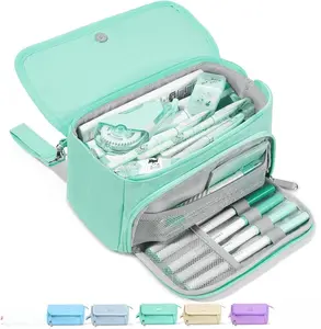 Super Large Pencil Case Big Capacity 100 Pencils Mint Green Portable Stationery Pen Bag with 3 Compartments & Zipper for Teen Girls School Supplies