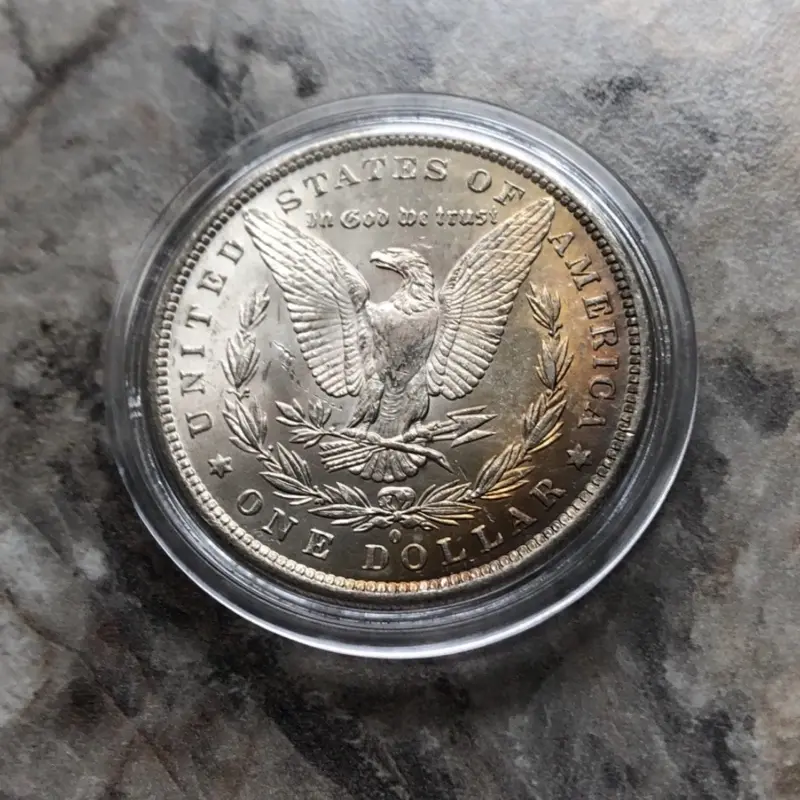 1883-O Morgan Silver Dollar in Brilliant Uncirculated Condition. Beautiful Golden Rim Tint. Unique Coin.
