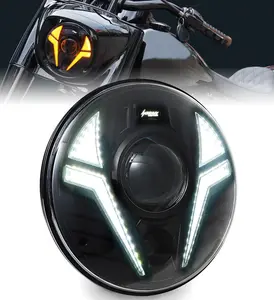 7" Motorcycle Additional Headlight with White DRL, Amber Turn Signal for Road King