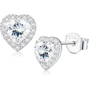 MILACOLATO 925 Sterling Silver CZ Heart Earrings Gift for Women Halo Heart Stud Earrings Love Heart Earrings 8mm