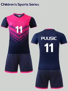 Boys' Football Kit (No. 11 PULISIC Style): Pink-Blue Gradient Jersey + Shorts, Casual, V-Neck, Suitable for Sports and Daily Wear, Spring and Summer Outdoor Football Equipment