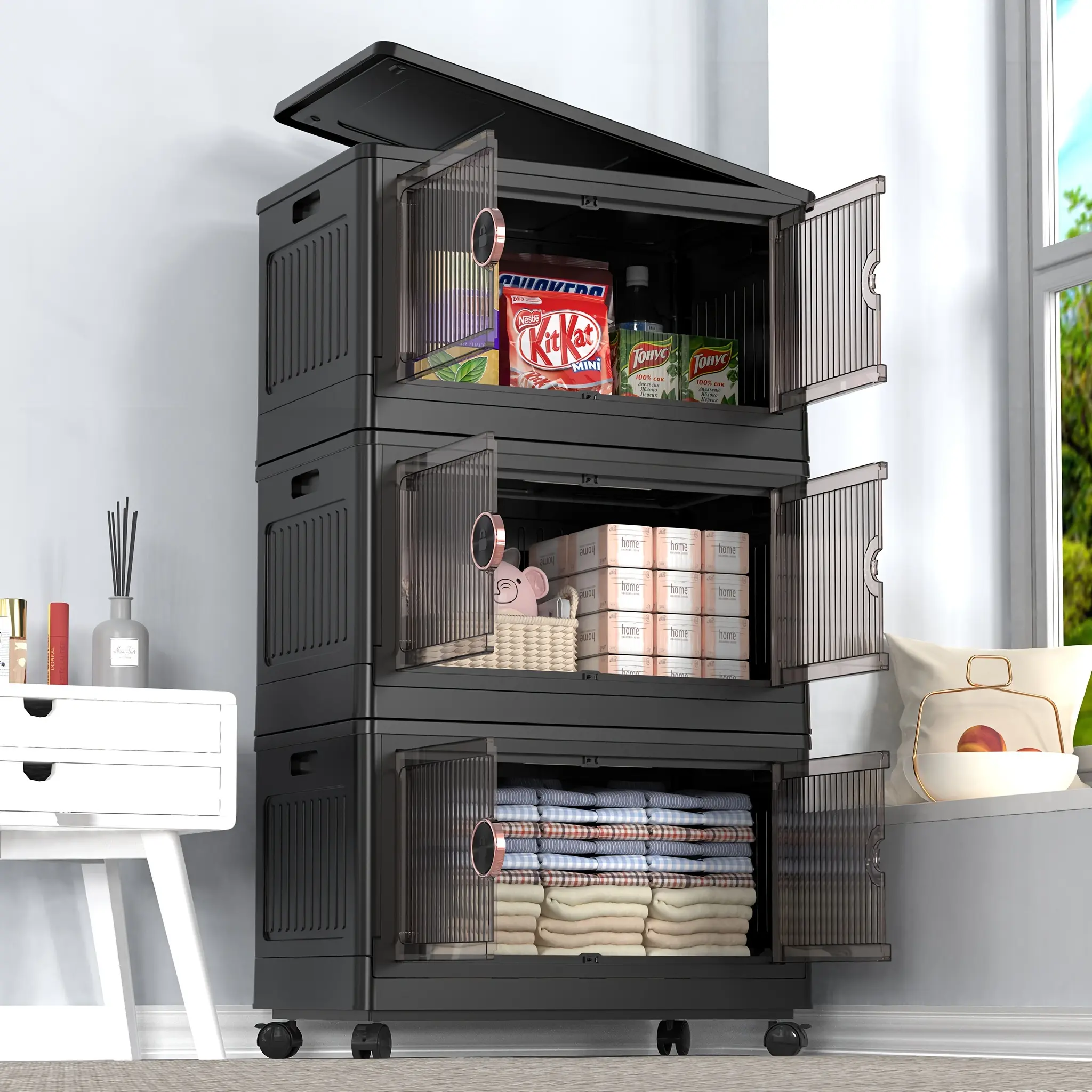 New richang 19.5Gal storage bins with lids Closet Organizers and Storage Shelves Trunk Organizer Dorm Room EssenShelves Organizer Collapsible Totes For Storage 1 Pack Black Boxes Plastic