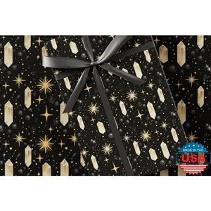 Polymoon Crystals Wrapping Paper - Halloween Collection, Crystals & Stars Pattern, Spooky Paper, Scary Kids Present, Seasonal Gift Wrap
