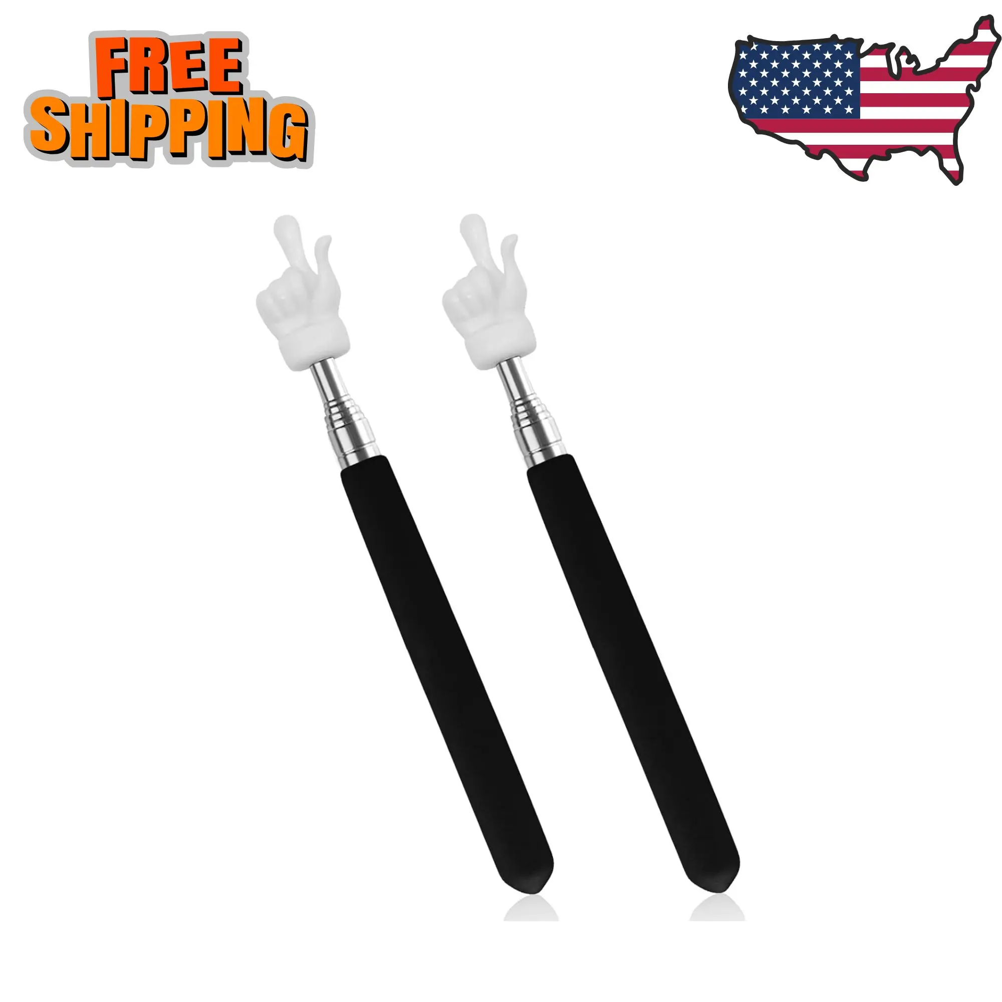 2Pcs Telescopic Teachers Pointer, Extendable Hand Pointer Finger (Black)