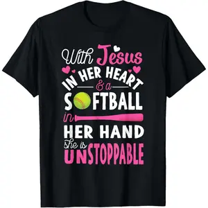 Jesus In Her Heart Softball Hand Funny Pitcher Gift For Her T-Shirt