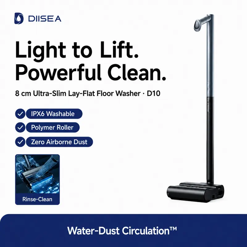 DIISEA D10 Smart Cordless Wet Floor Cleaner, IPX6 Water-Resistant, for Hard Floors