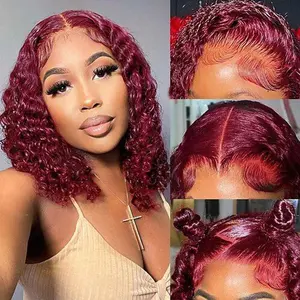 【10" bob=$80】Moreface Beauty 99j Burgundy Lace Front Wigs Human Hair 13x4 Bob Wig Human Hair Pre Plucked HD Transparent Water Wave Lace Front Wigs