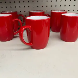 Red Ceramic Mugs set of 5- Large Capacity Coffee Cups with Comfortable Handles for Daily Use