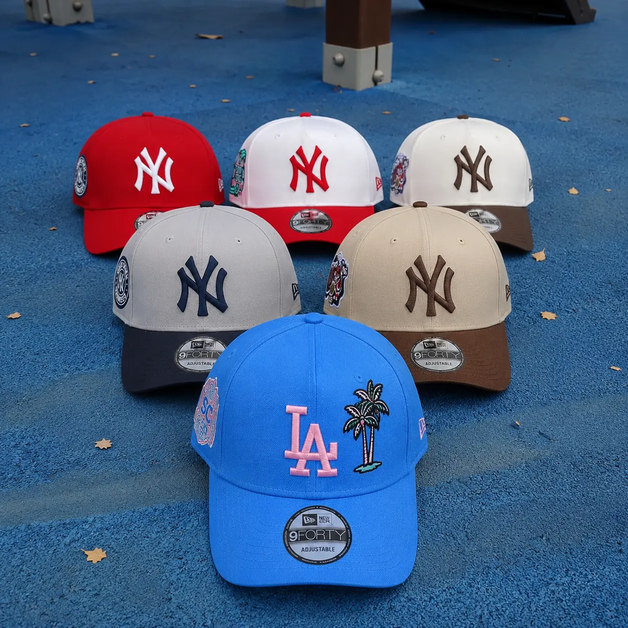 New Era MLB LA Dodgers & NY Yankees 59FIFTY 9FORTY 9FIFTY Urban Impact Snapback Cap – Reds Victory Cap, Color-Blocked Caps,Adjustable Unisex Baseball Hat, Retro Vintage Streetwear Look, Trucker Mesh Design, USA Urban Fashion, TikTok Viral Headwear