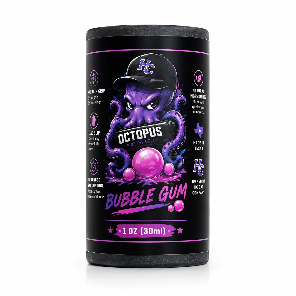 OCTOPUS Bubble Gum Pine Tar Stick | 1 OZ (30ml) | Premium Baseball & Softball Bat Grip