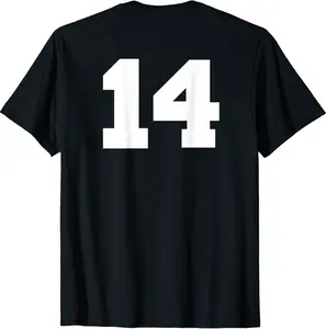 Number 14 Sports Jersey Player #14 Fan BACK PRINT Varsity T-Shirt - Dilpreetka Shop 67B0823C9GYT