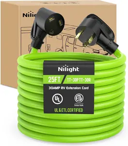 Nilight 25FT 30 Amp RV Extension Cord 125V Heavy Duty 10/3 Gauge Pure Copper STW Wire UL ETL Listed 3 Prong TT-30P TT-30R Weatherproof Suit for Camper Caravan Trailer Bright Green