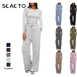 Scacto Women's 2-Piece Sweatsuits Set Long Sleeve  Sweatshirt Joggers Pants Comfy Outfits Soft Tracksuit Athletic Training Apparel with Front Pocket & Elastic Waistband